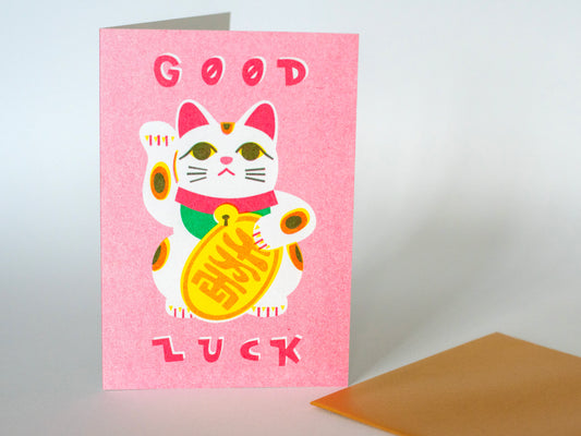 Lucky Cat Risograph Card